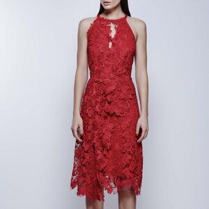 Kobi Halperin Jade Red Floral Blossom Lace Halter Midi Dress Women’s Size 6